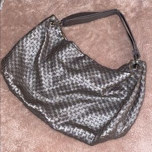 Cute Silver Gray Mettalic Woven Shoulder Hobo Bag